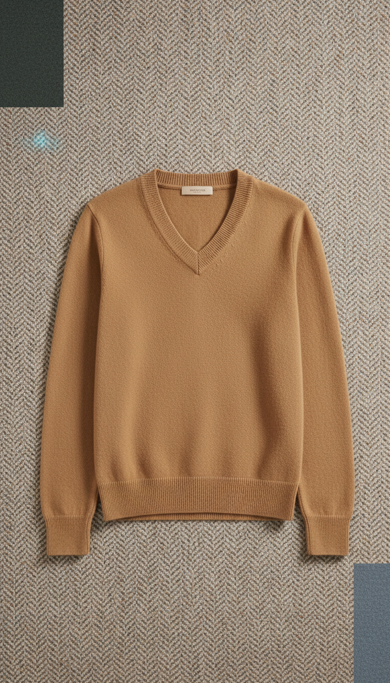 Camel Cashmere V-Neck Sweater