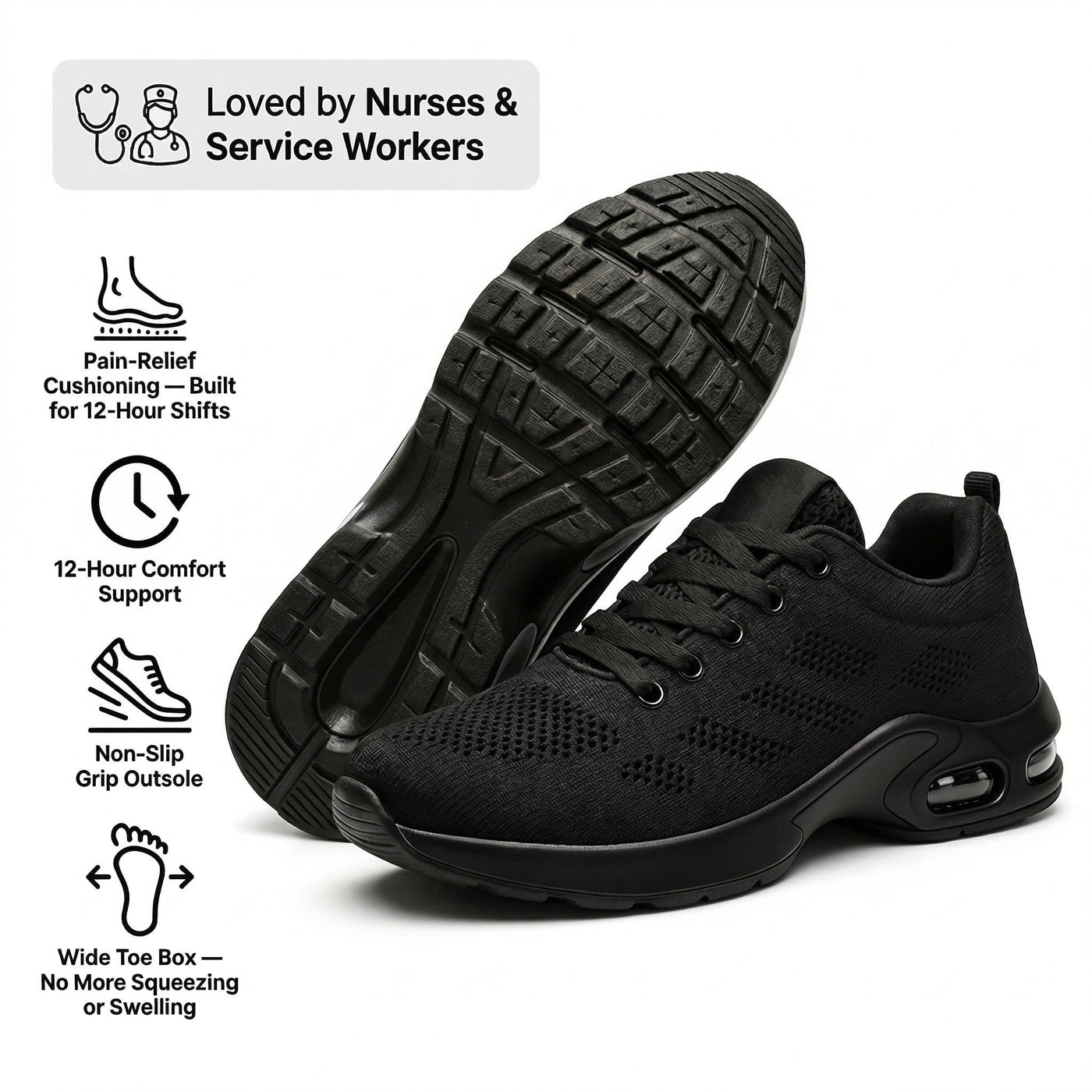 Orthora™ Pro – 12-Hour Shift Shoes for All-Day Foot, Knee & Back Pain Relief (BOGO)