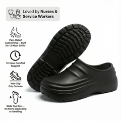 NursePro™ 12-Hour Shift Clogs – Built-In Arch Support for Plantar Fasciitis, Wide Toe Box, Non-Slip