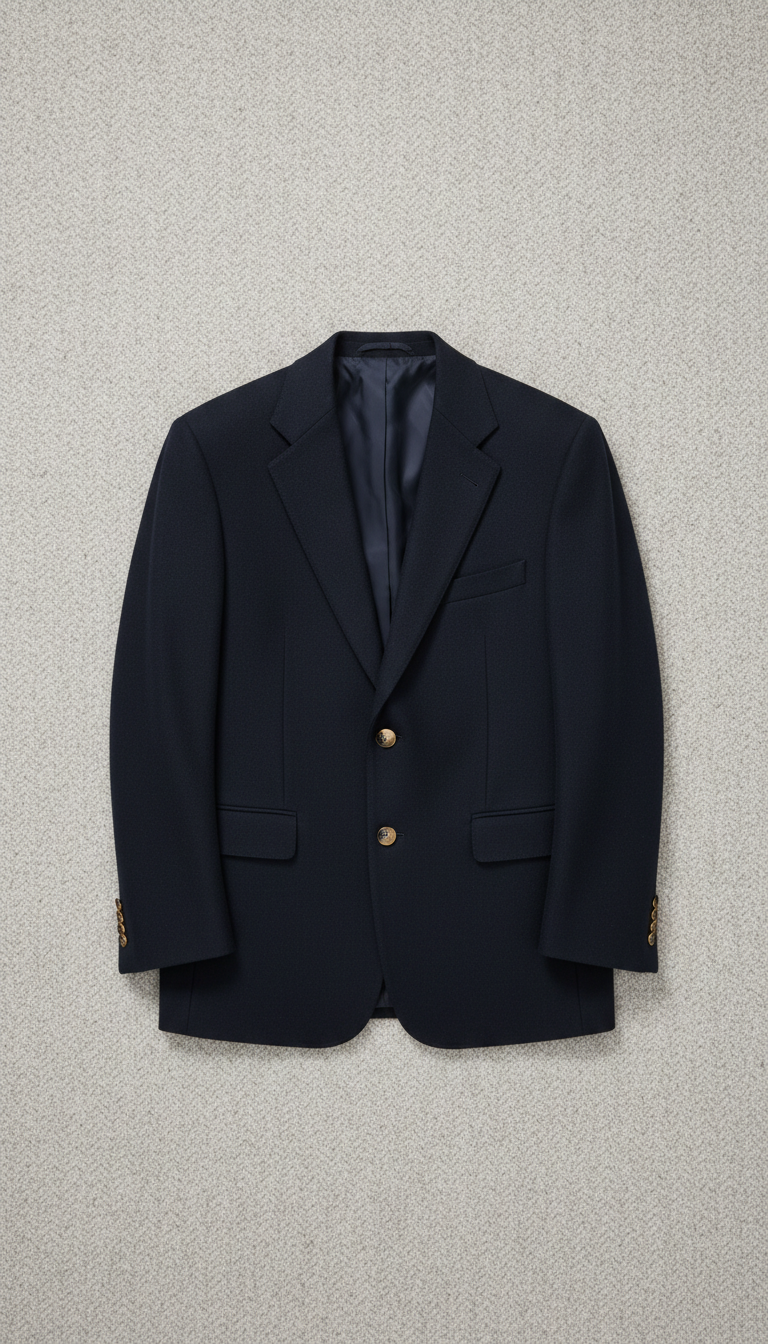Navy Wool Blazer with Horn Buttons