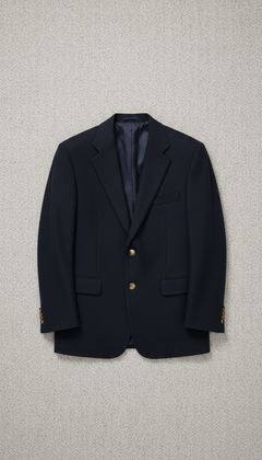 Navy Wool Blazer with Horn Buttons