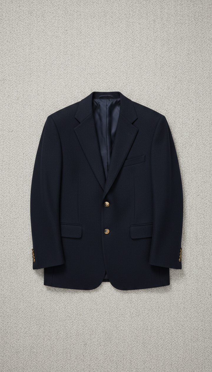 Navy Wool Blazer with Horn Buttons