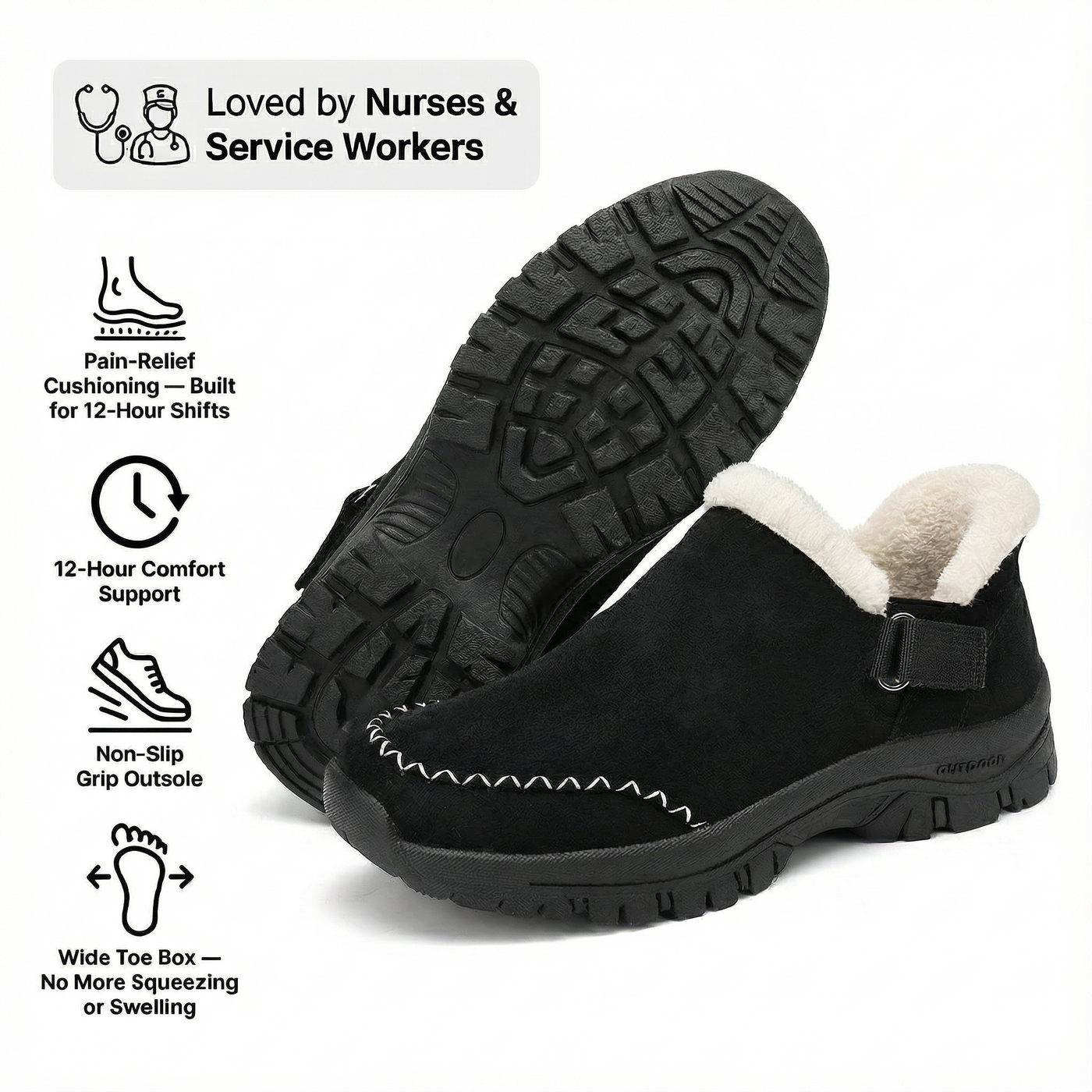 NursePro™ 12-Hour Shift Clogs — Plantar Fasciitis & Heel Relief for Back Pain, Bunions & Wide Feet (BOGO)